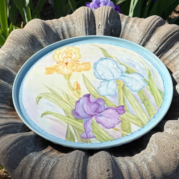 OOAK Hand painted Porcelain tray with irises - Picture 11 of 13